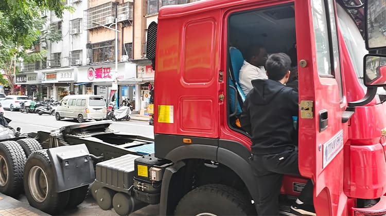Libyan Customers Inspect Used HOWO Tractor Truck Head on Site